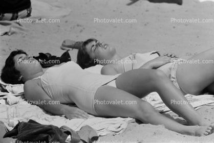 Sun Worshippers, Women baking in the Sun, Beach, Towels,  1950s