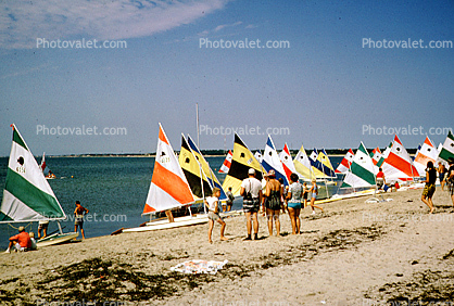 Beach, Sand, People, Crowded, sunfish sailboats
