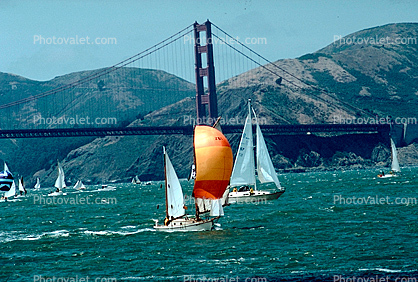 Orange blowing Spinnaker, Golden Gate Bridge