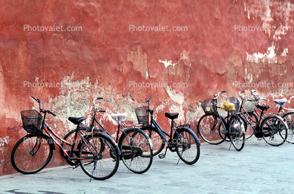 Bikes along a wall