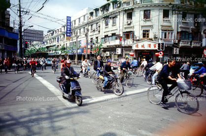 Street Scene, Bicyclist, riders, scooter