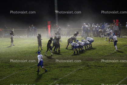 Scrimmage, High School Football game, pockets of fog