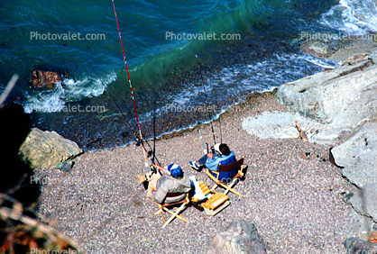Pebbles, ocean, cove, chairs, Fishing, San Mateo, California