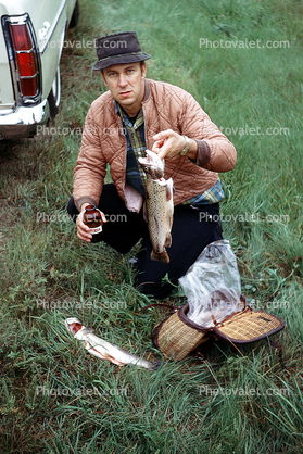 fishermen, man, fish catch, 1974, 1970s