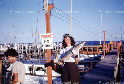 Private, No Fishing, Pier, dock, fish catch, 1950s