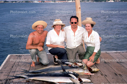 fish catch, man, male, fisherman, women, hats, 1964, 1960s