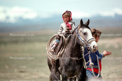 Girl on Horseback, Rope, Rocky Mountains, Wyoming