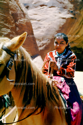 Navajo Woman, Horse, Rock, Native American, Arizona