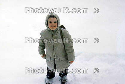 Cute Boy in Heavy Winter Coat, 1950s