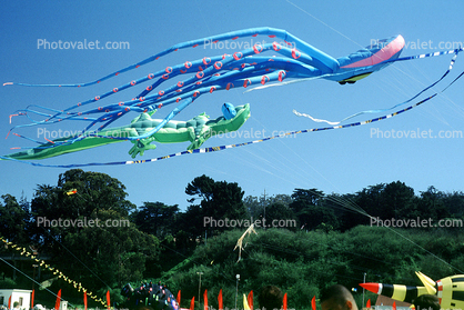 Wind, Flags, People, Crowds, Octopus Kite, Alligator Kite, Opening Day, Crissy Field, Celebration, May 6, 2001, Lizard