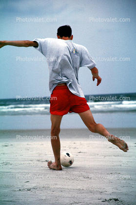 Beach, Sand, Boy, Man, Barefoot, Soccer Ball, Ocean, Legs, Kicking, Kick