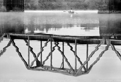 rowboat, train trestle