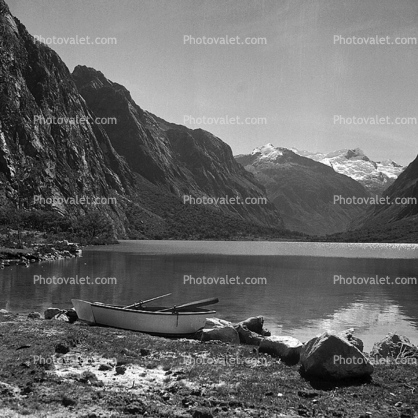 rowboat, shore, lake, Andes Mountains