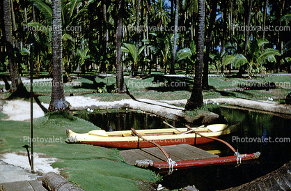 Outrigger, pond, trees, October 1961, 1960s