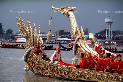 Dragon Boats, Bangkok, Thailand, Longboat, Gold, Gilded