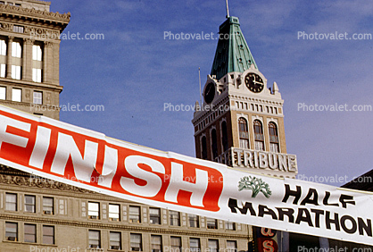 Oakland Half Marathon finish line, Tribune Tower