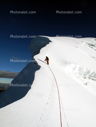 Hiking in the Snow in the Andes Mountains, Footprints, Edge, Precipice