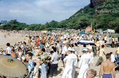 Surf Contest, Crowds, Sailors, Flag, 1950s