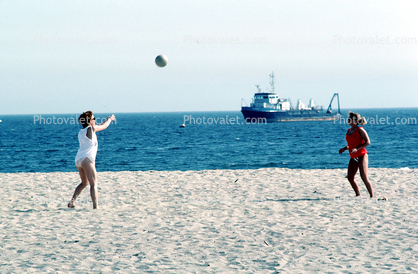 Volleyball on the Beach, Pacific Ocean, Playing, Women, Boat, ship