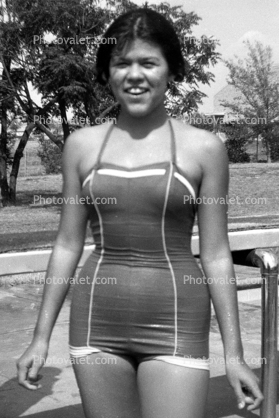 Retro Girl, Smiling, Woman, Female, Swimsuit, 1950s