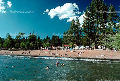 Kings Beach, Sand, Sandy, Trees, Clouds, Lake Tahoe