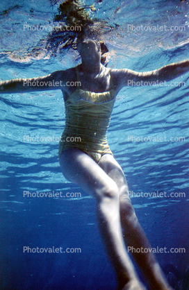 Girl Floats, Natatorium, Pool, Underwater, 1950s