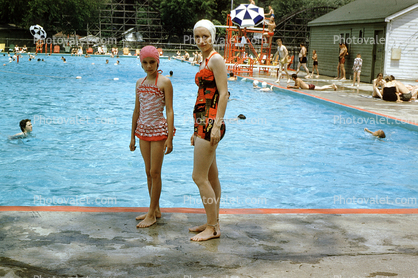Girls by a Pool, Water, Bathing Cap, 1950s