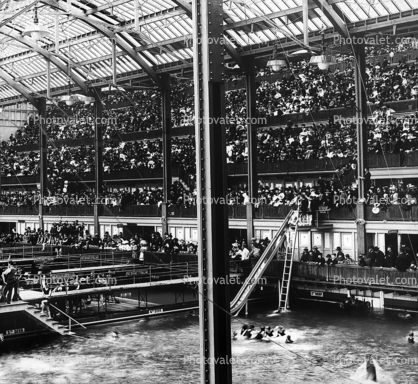 Sutro Baths, swimmers, complex, crowds, onlookers, slide, bathers, gallery, landmark, 1910's