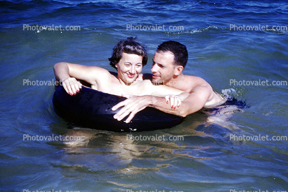 Couple Floating, Inner Tube, Miami, Florida, 1950s