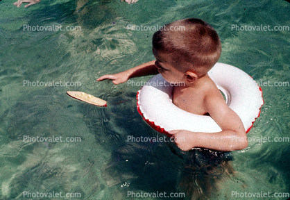 Boy, Boat, Floating, Arms, Water, Summer Fun, 1950s