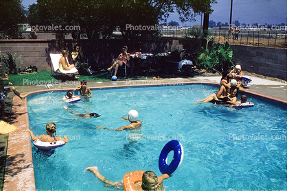 Swimming Pool, Swimcap, Backyard, Summer, Sunny, Summertime, Bathingcap, 1950s