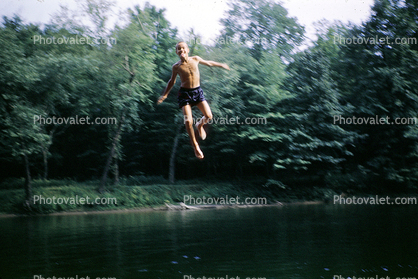 jump, airborne, lake, pond, Summery, Summer, Ohio, 1958, 1950s