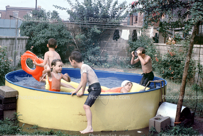Backyard Swimming Pool, Airmattress, Floating, 1965, 1960s