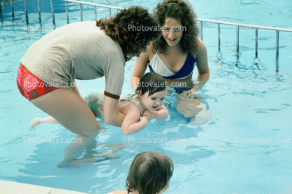 Swimming Pool, Swim Lessons, Teaching a Baby to swim, Backyard Swimming Pool, 1970s