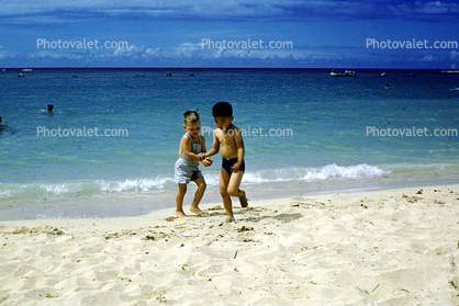 Running, Boys, Sand, Beach, Ocean, Guam