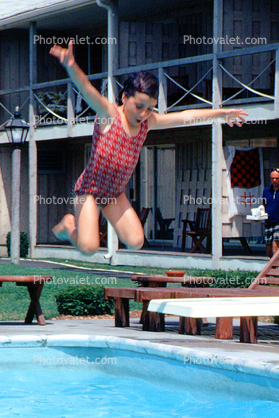 Girl, Jumping, Pool, 1960s
