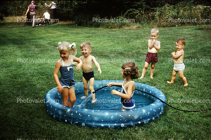 Backyard Swimming pool, Summer, Girl, 1950s