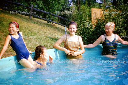 Backyard Swimming pool, Summer, Girl, Ripples, Water, Liquid, Wet, Wavelets, 1960s