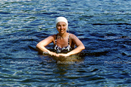 bathing cap, smiles, Woman, Badekappe