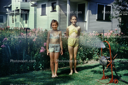 Backyard, Water, Sunny, Summer, Hot, 1940s, Girl