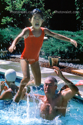 Girls, Swimming Pool, Jumping, 1960s