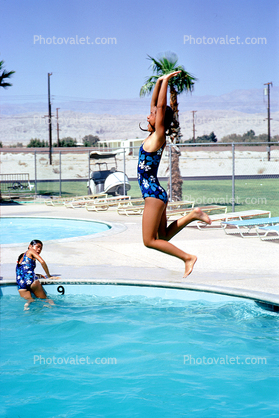 Girl, Jumping, Swimming Pool, 1970s