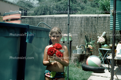 Backyard Swimming Pool, Girl with Roses, 1950s