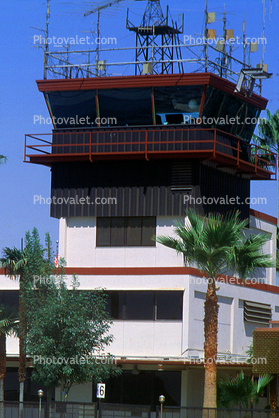 Control Tower, Palm Trees, Kern County Air Teminal, Meadows Field, Bakersfield