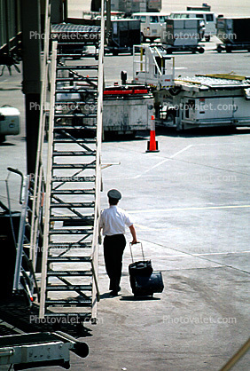 Pilot with baggage, stairs, steps