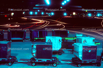 carts, baggage tractor, night, Exterior, Outdoors, Outside, Nighttime