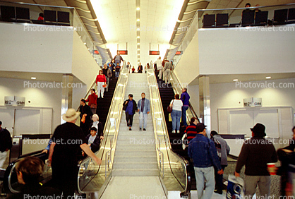 Escalator, International Terminal, (SFO), steps, stairs, crowds, people