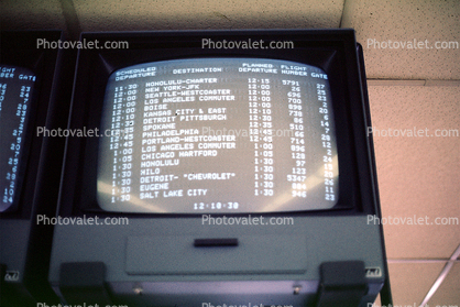 Airline Schedule Monitors, Television Screen, (SFO), 1973, 1970s