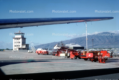 Hilo Control Tower, Baggage Carts, Fuel Truck, Ground Equipment, Towtruck, March 1963, 1960s