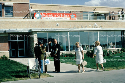 Terminal, Women, Men, Wheelchair, Welcome to Saskatoon, Canada, August 1967, 1960s